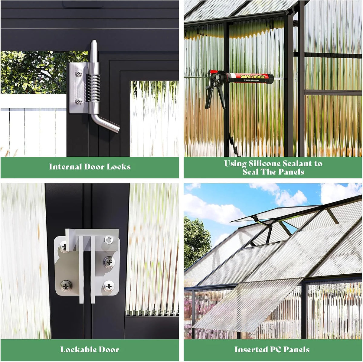 Jocisland 8x8x7 FT Polycarbonate Walk-In Greenhouse with Aluminum Frame, 2 Top-Opening Windows & 2 Swing Doors, Heavy Duty for Outdoor Garden Use, Black