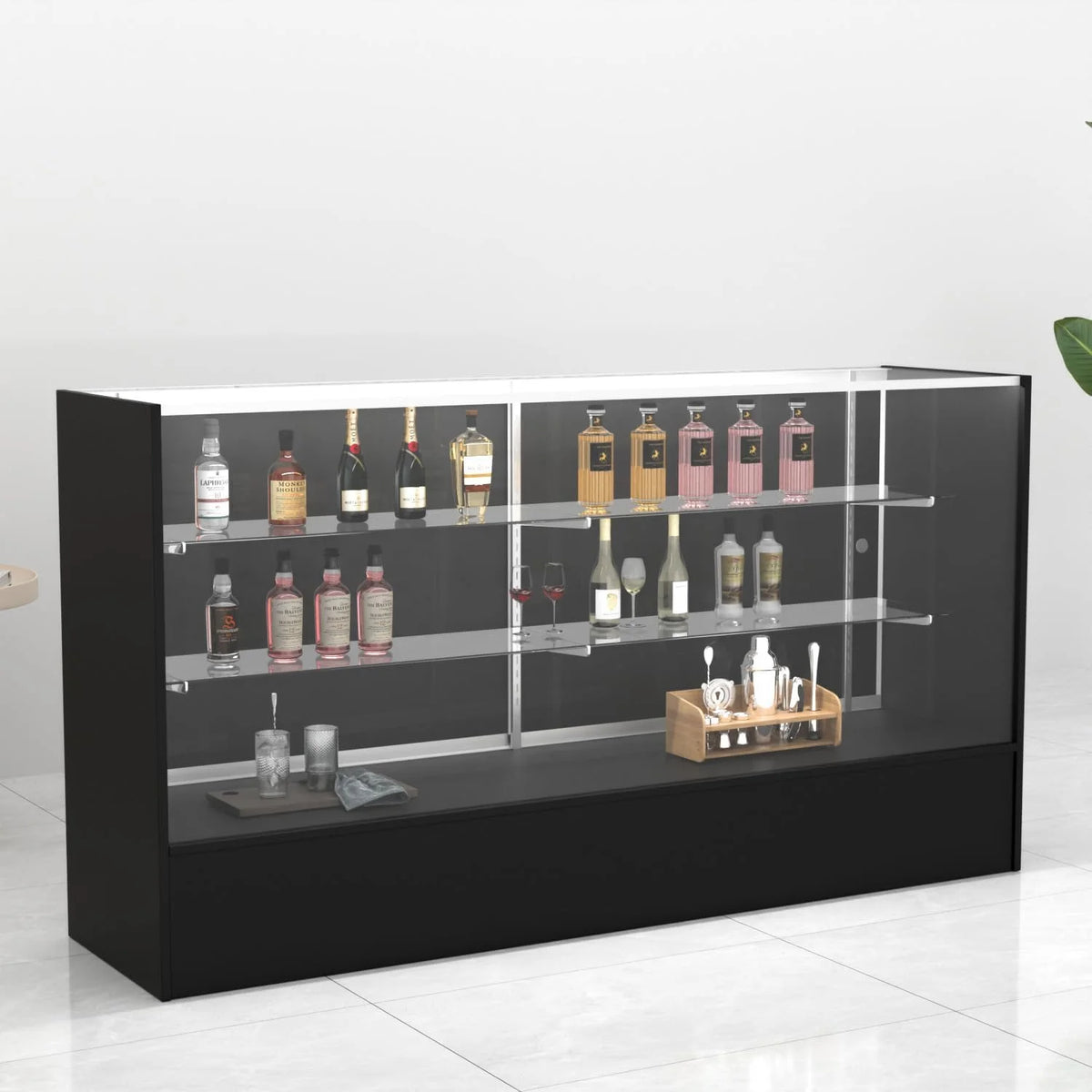 48" W x 38" H x 18" D - full vision display showcase