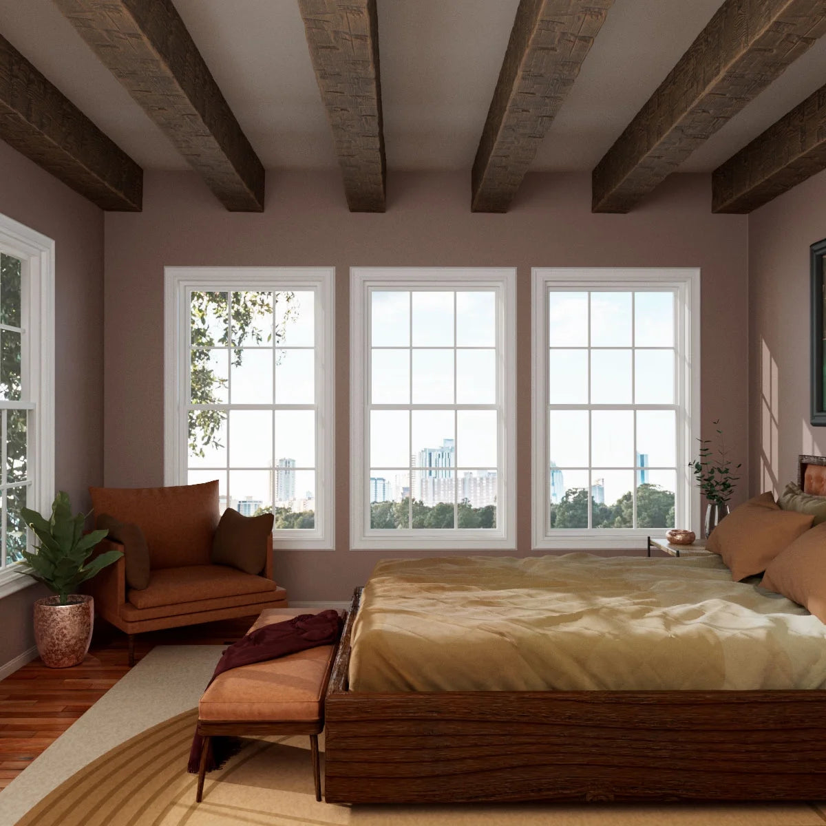 Ekena Millwork 3 1/2"W x 3 1/2"H x 120"L 3-Sided (U-Beam) Reclaimed Axed Cut HeritageTimber Faux Wood Ceiling Beam, Kona Brown