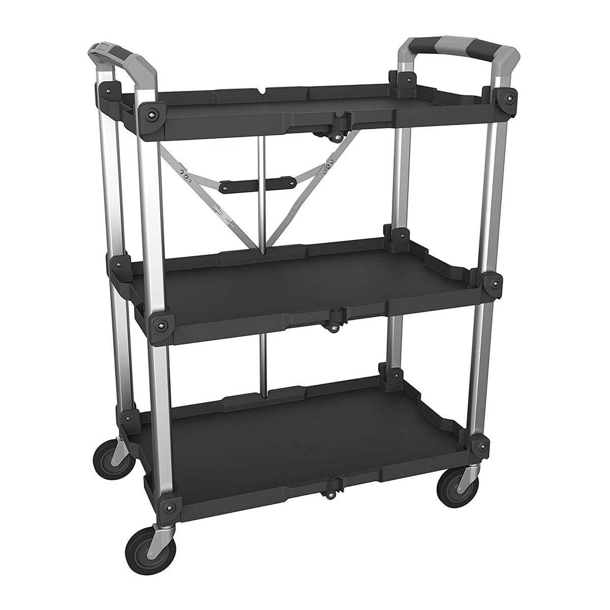 Olympia Tools Pack N Roll 3 Tier Collapsible Rolling Service Cart, Black