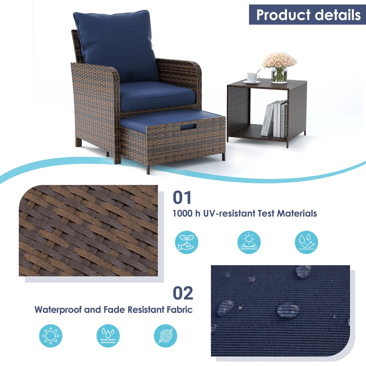 UDPATIO Balcony Furniture 5 Piece Patio Furniture Set, Outdoor Patio Chair , Dark Grey
