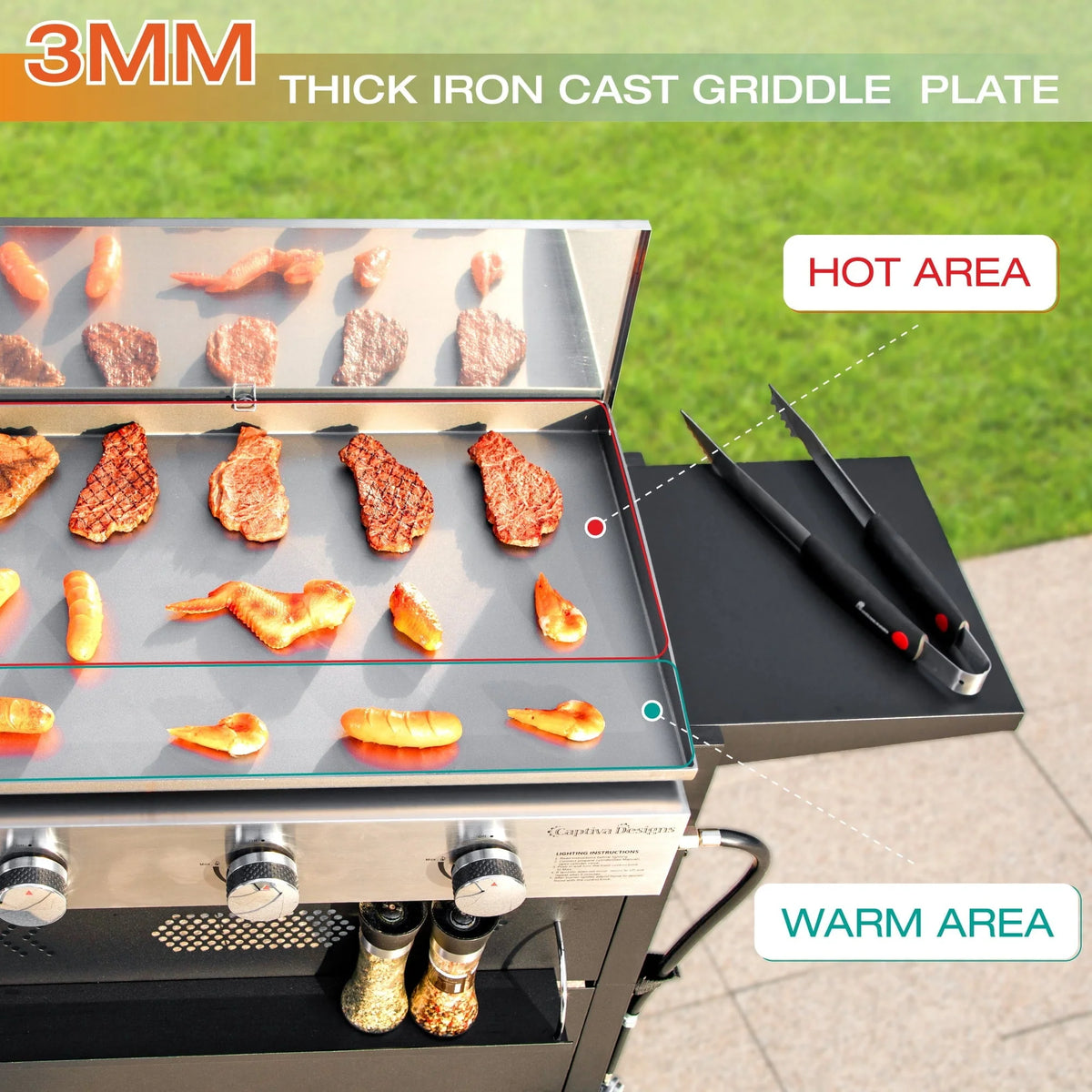 Sophia & William 3-Burners Gas Griddle Portable Flat Table Top BBQ Grill 33,000 BTU