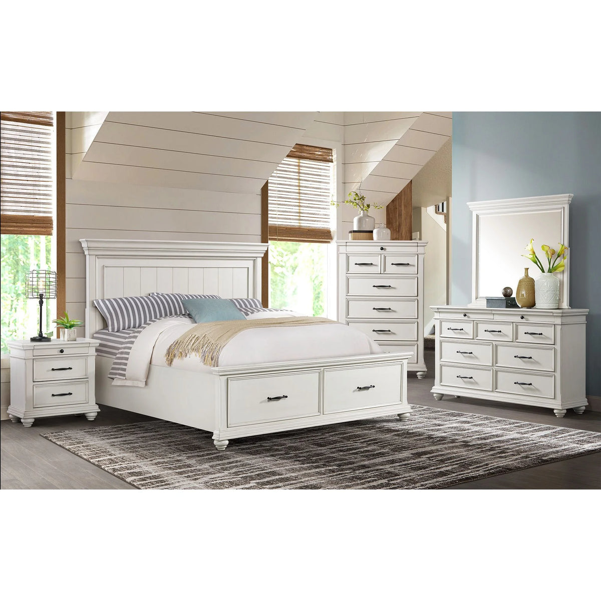 Picket House Furnishings Brooks Queen Platform Storage 6PC Bedroom Set in Grey
