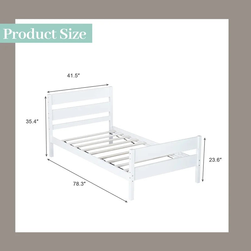 Duxelifin Wood Twin Bed Frame with Rails, Twin Size Low Platform Bed with Headboard and Footboard, Low Twin Bed Frame for Girls & Boys, White