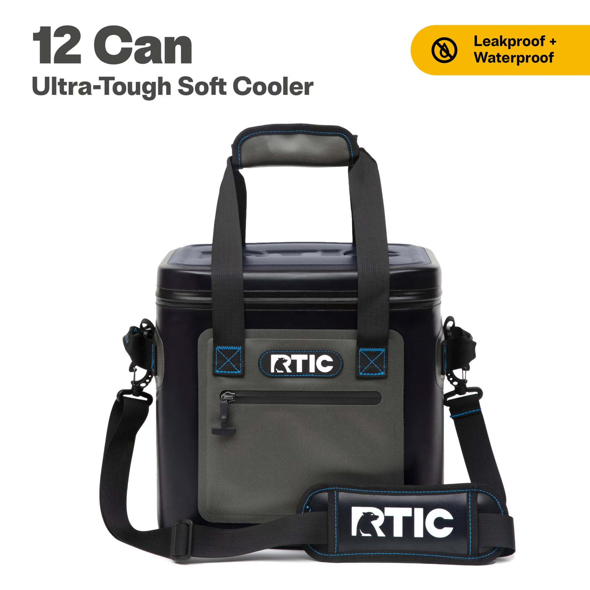 RTIC 12 Can Ultra-Tough Soft Cooler, 10 Qt, Leakproof, Waterproof Zipper,  Black