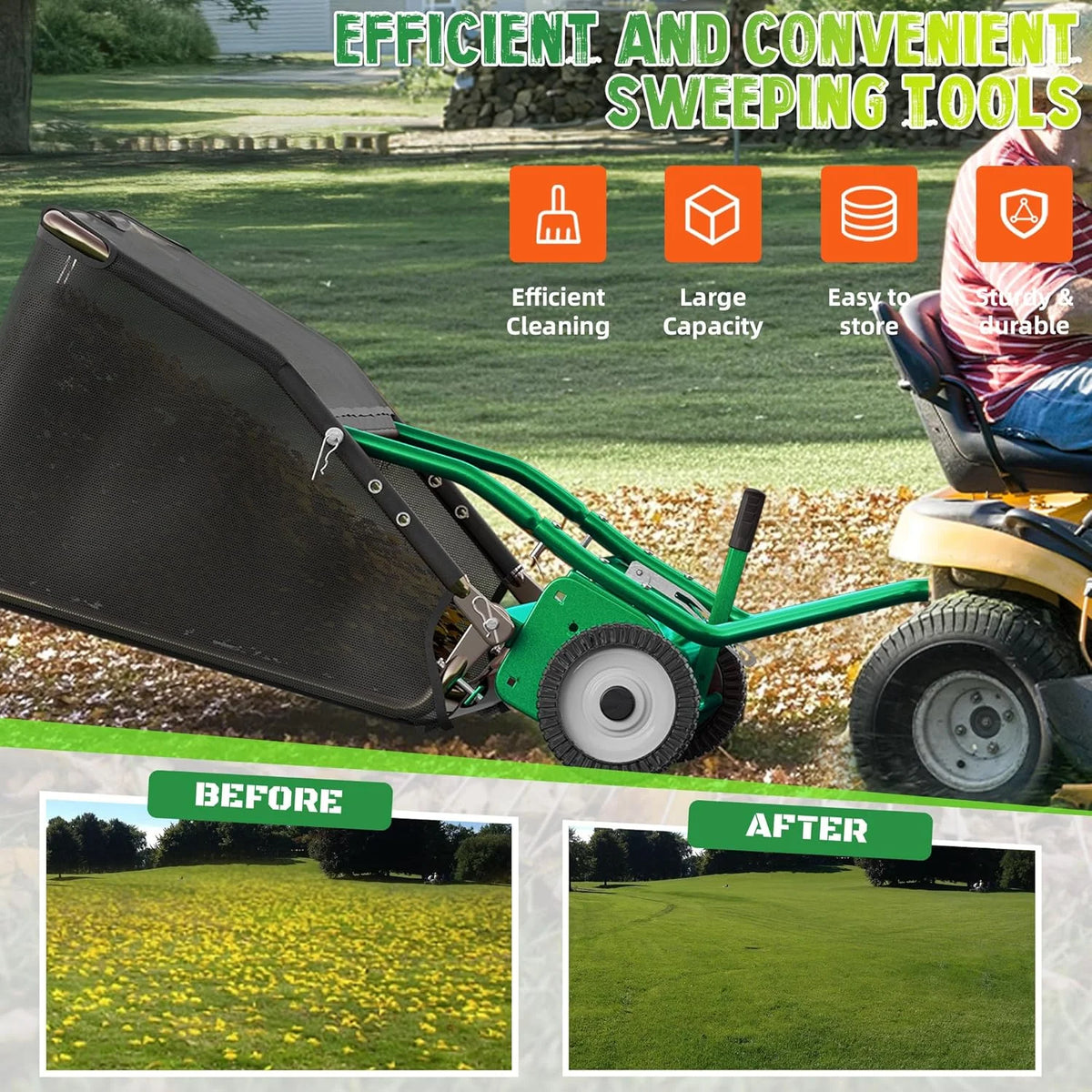 42" Tow Behind Lawn Sweeper Leaf Collector for Grass Lawn 18.55 cu. ft Capacity