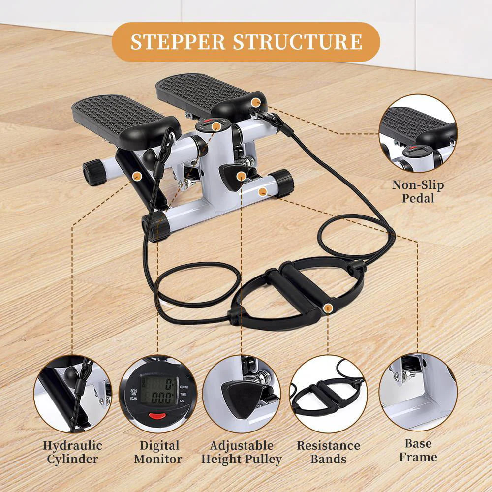UBesGoo Mini Stepper with Resistance Band, Stair Stepping Fitness Exercise Home Workout Equipment for Full Body Workout