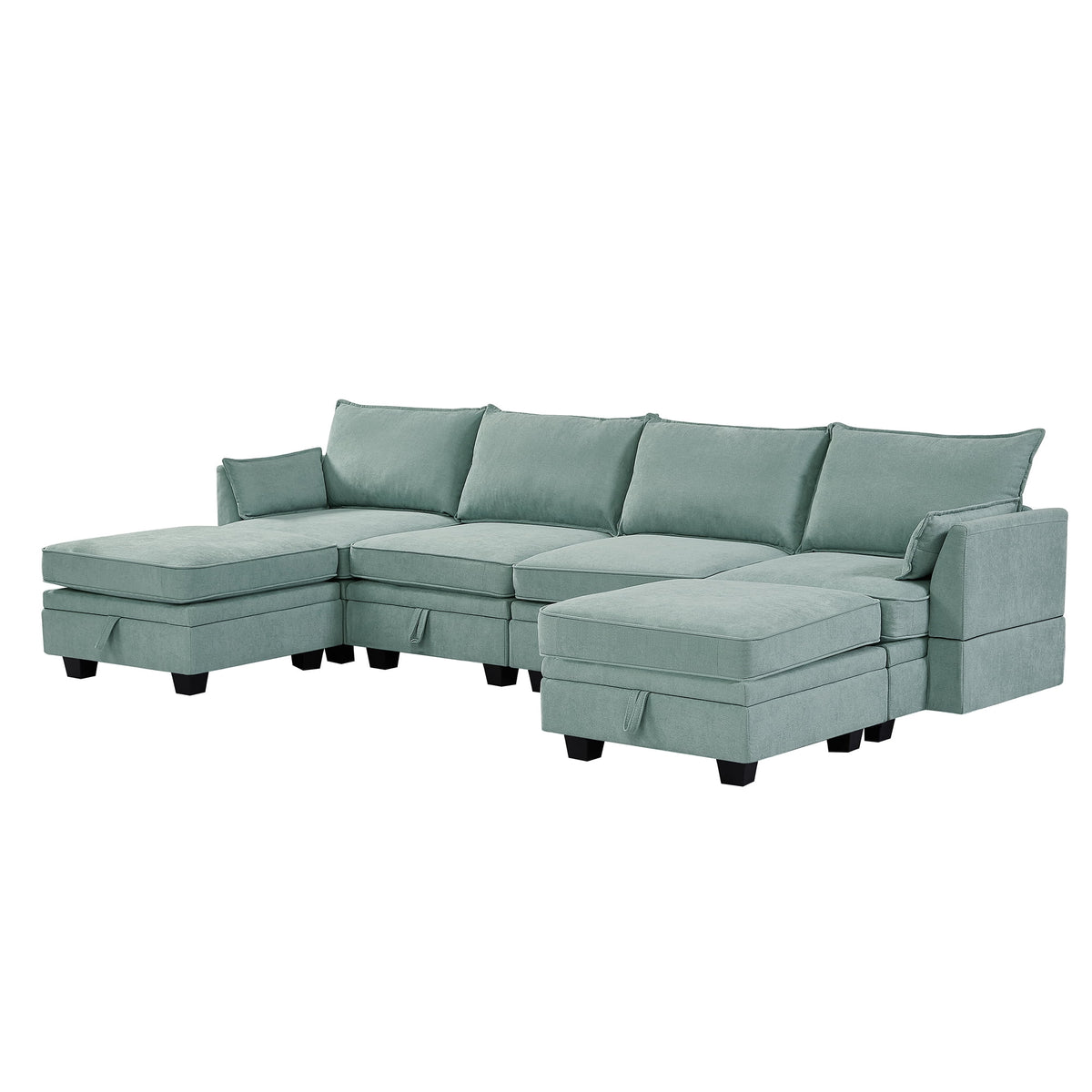 EUROCO 115" Large U/L Shaped Sectional Sofa, 1200LBS 6 Seat Convertible Couch Queen Size Sleeper Bed with Storage Seat and Removable Cushions, Modular Sofa with 2 Stools