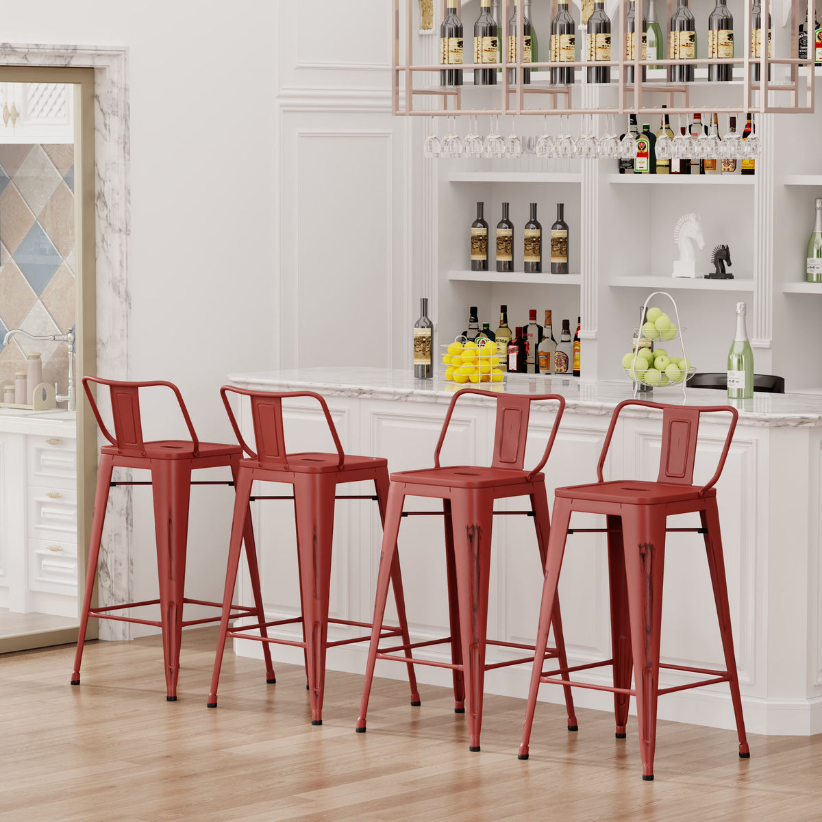 Andeworld 30" Low Back Distressed White Bar Stools Metal Barstools Counter Height Stools [Set of 4]