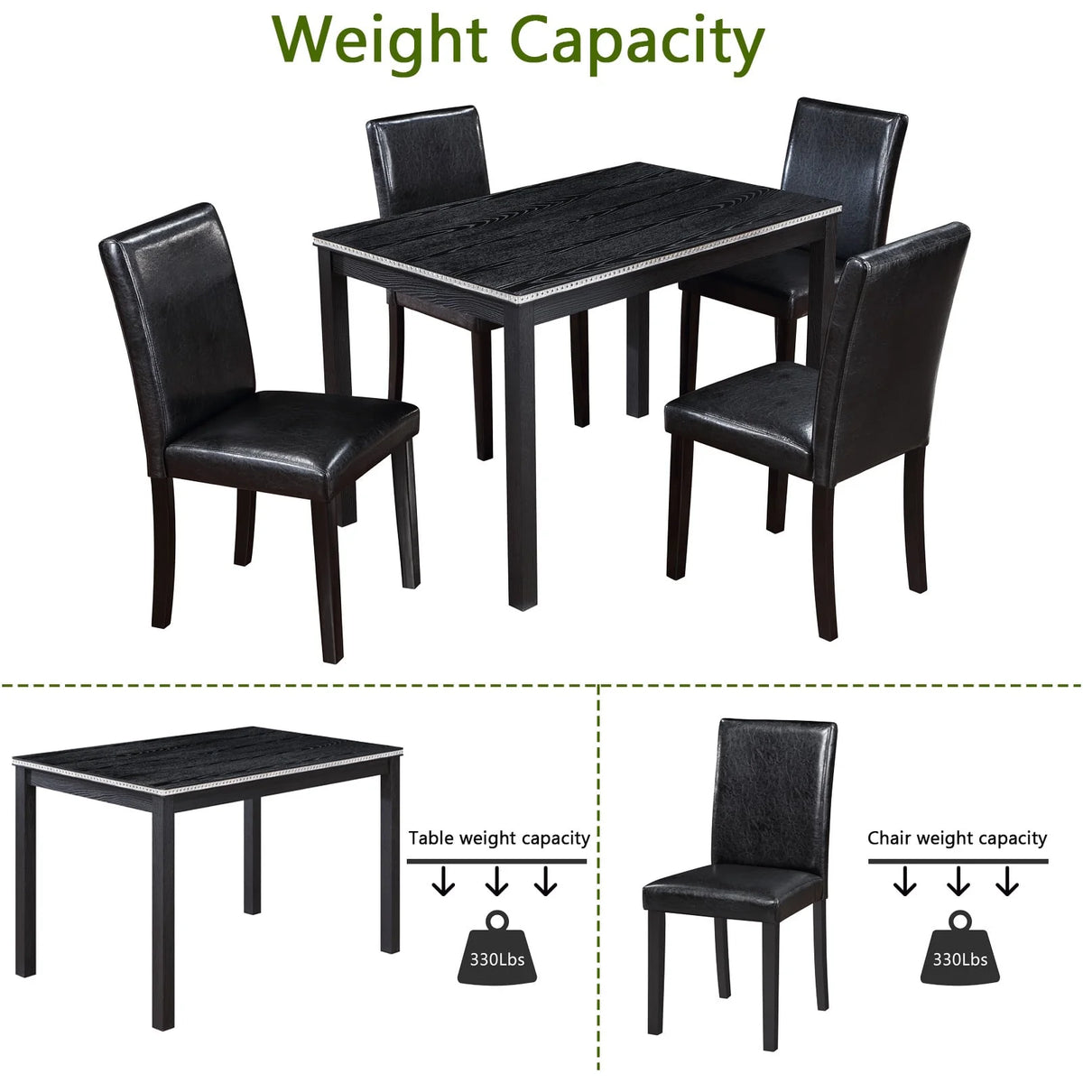 PORKISS Dining Table Set for 4, Solid Wood Dining Room Set with 1 Square Table 4 Upholstered Chairs, Dinner Table with Padded Chairs for Home Kitchen, Gray