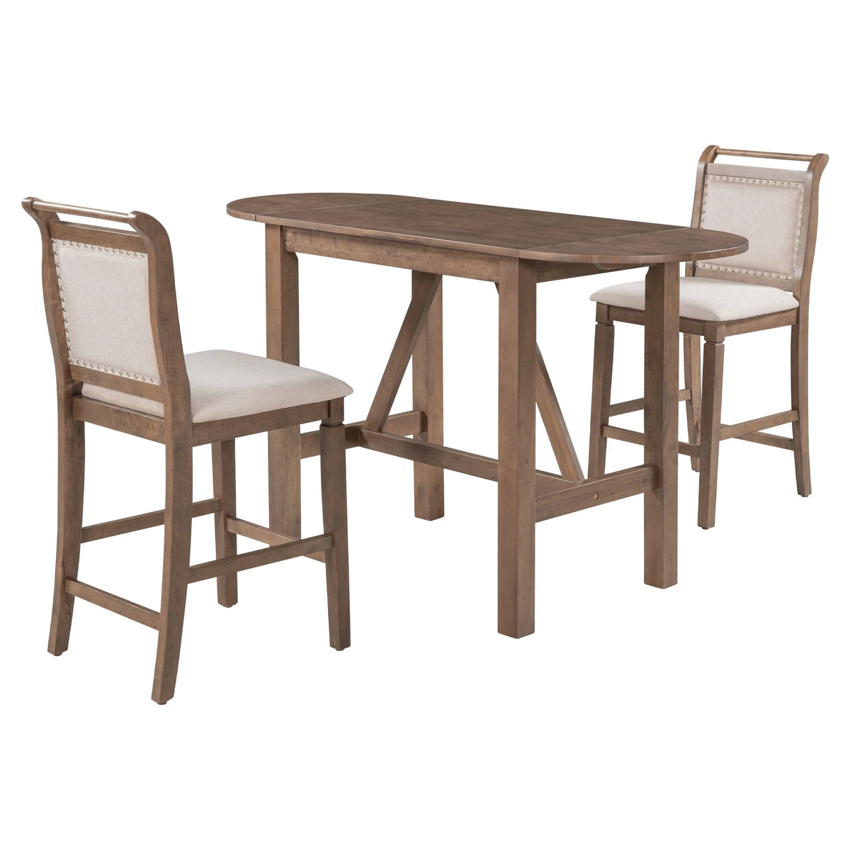 Harper & Bright Designs 3 Piece Wood Folding Dining Table Set Drop Leaf Table with 2 Padded Counter Height Dining Chairs for Small Place, Brown