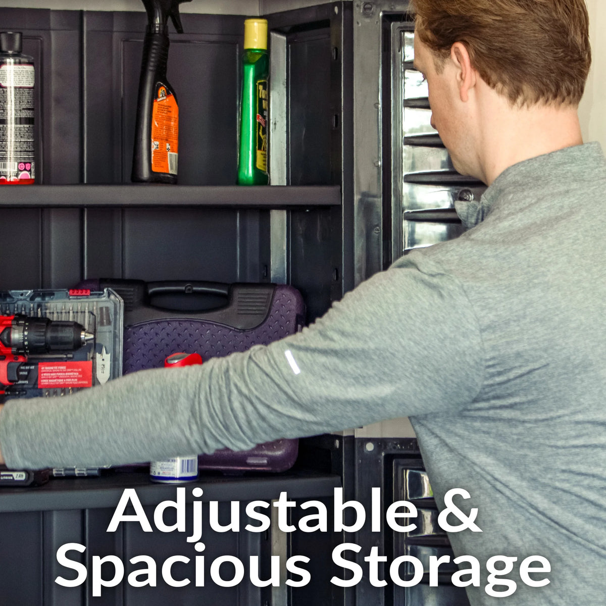 Sunnydaze Lockable Adjustable 72" Plastic 4-Shelf Freestanding Garage Storage Cabinet, Charcoal with Gray Trim