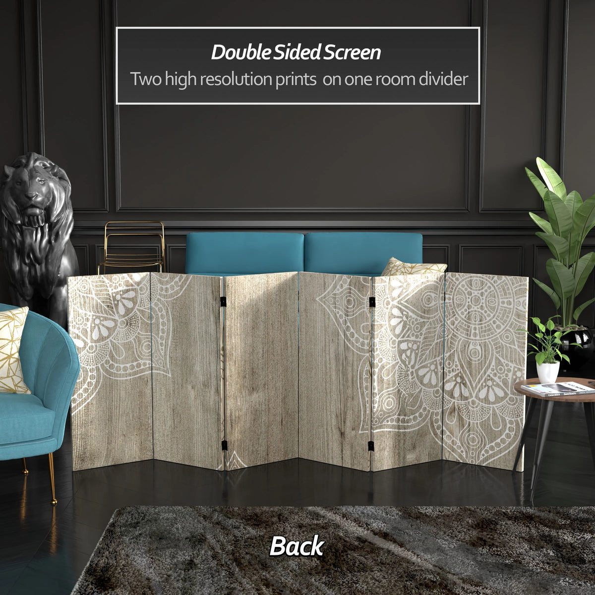 3 ft. Short Double Sided Mandala on Oak Canvas Folding Screen