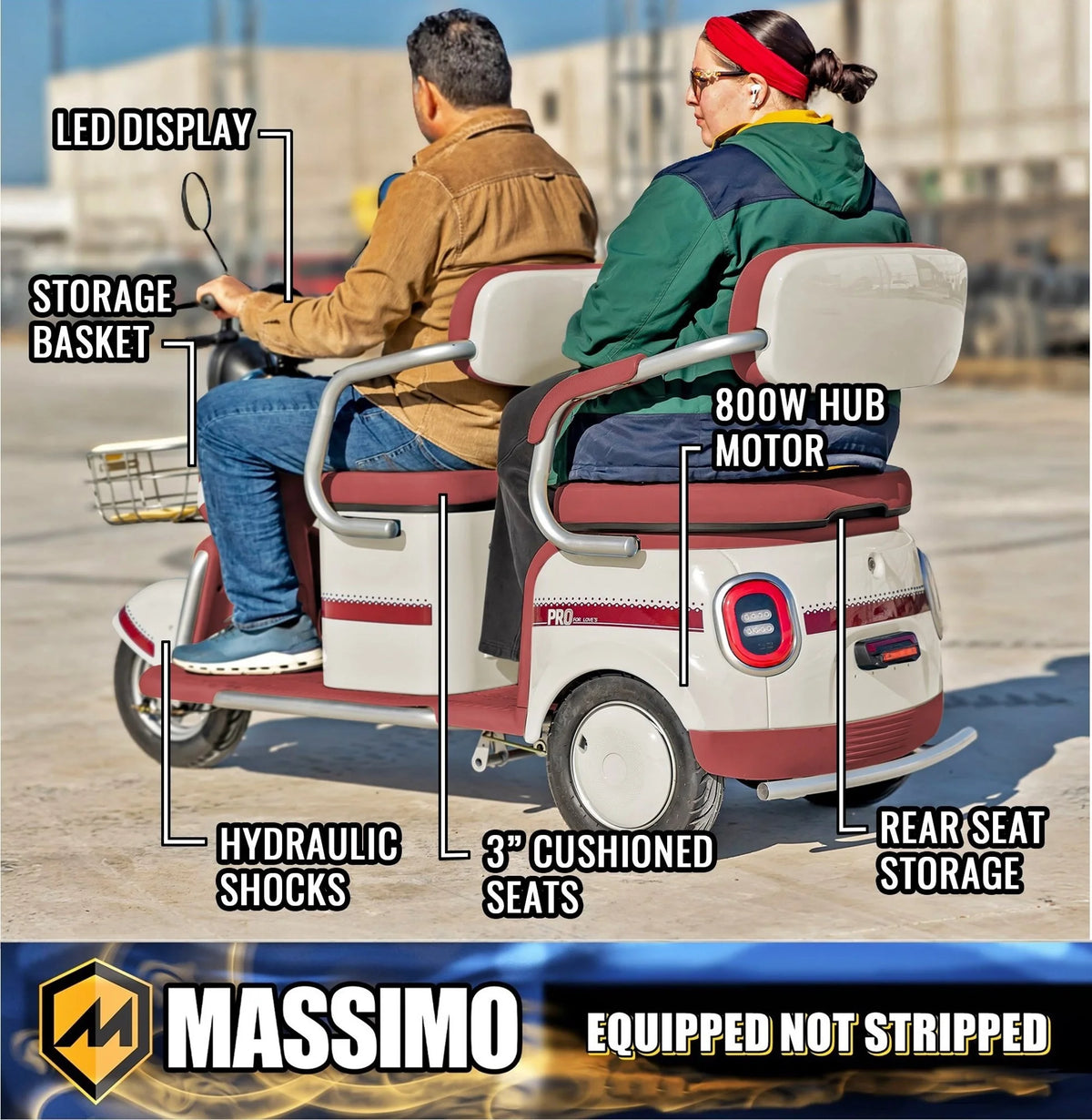 Massimo MGC E-Trike 3-Wheel Electric Cart �C 17 MPH, 2-Seater Adult Scooter �C Blue