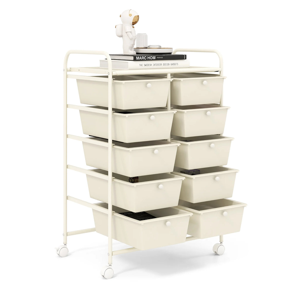 Gymax 10-Drawer Rolling Storage Cart Tools Scrapbook Paper Organizer on Wheels Black Gradient