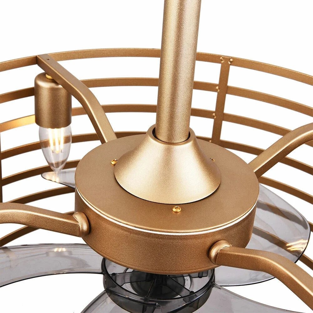 20in Retro Golden Caged Bladeless Ceiling Fan Light with Remote Control 40W