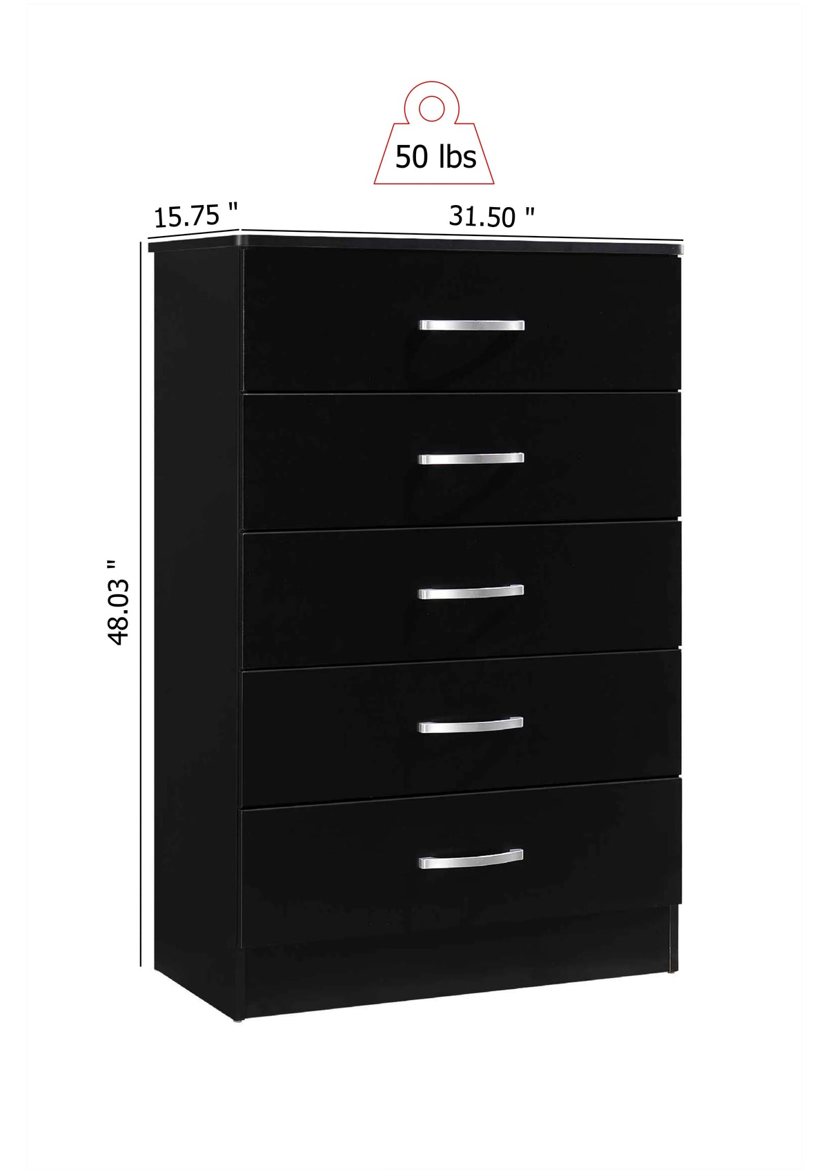 Hodedah 5 - Drawer Chest, Brown, Wood