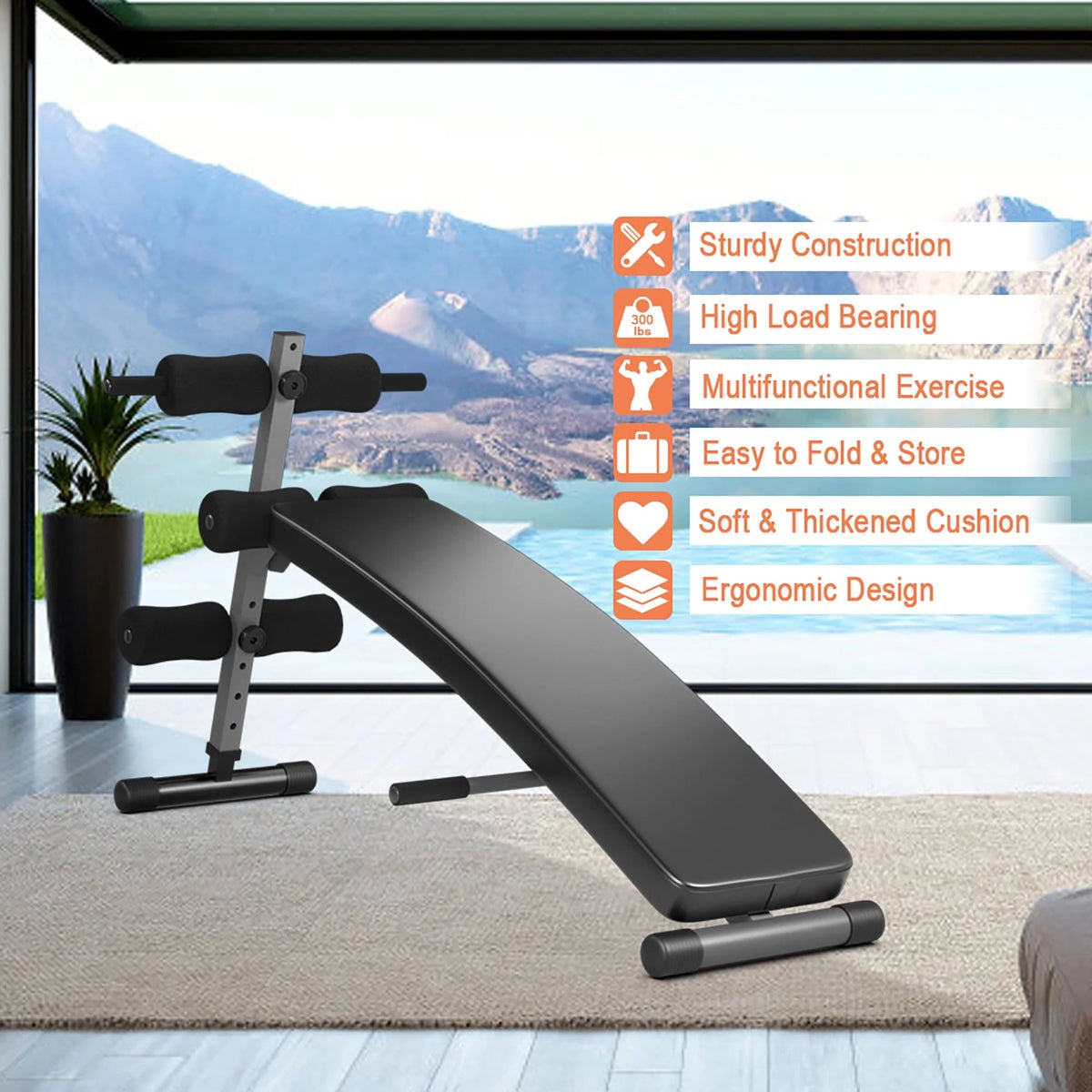 Adjustable Arc-Shaped Decline Sit up Slant Bench Crunch Board Fitness Workout