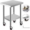 VEVORbrand Stainless-Steel Work Table 24 x 12 Inches with 4 Wheels for Commercial Kitchen Restaurant
