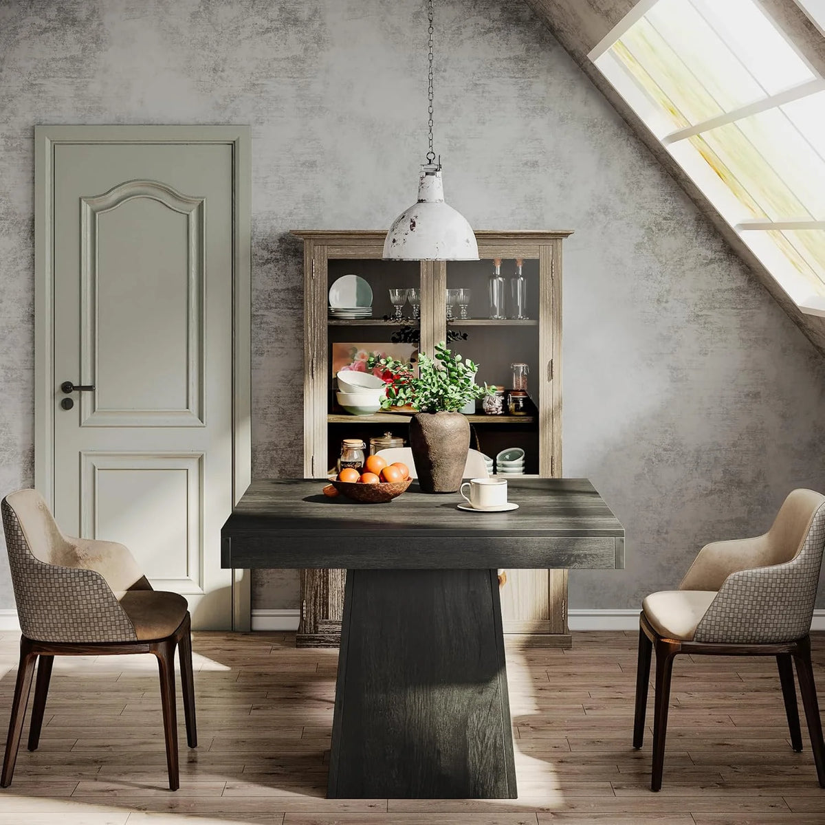 Tribesigns Square Dining Table for 4, 31.5-Inch Kitchen Table Small Dinner Table with Sturdy Pedestal Base, Farmhouse Dining Room Table for Home Dining Room, Living Room, Kitchen, Dark Gray