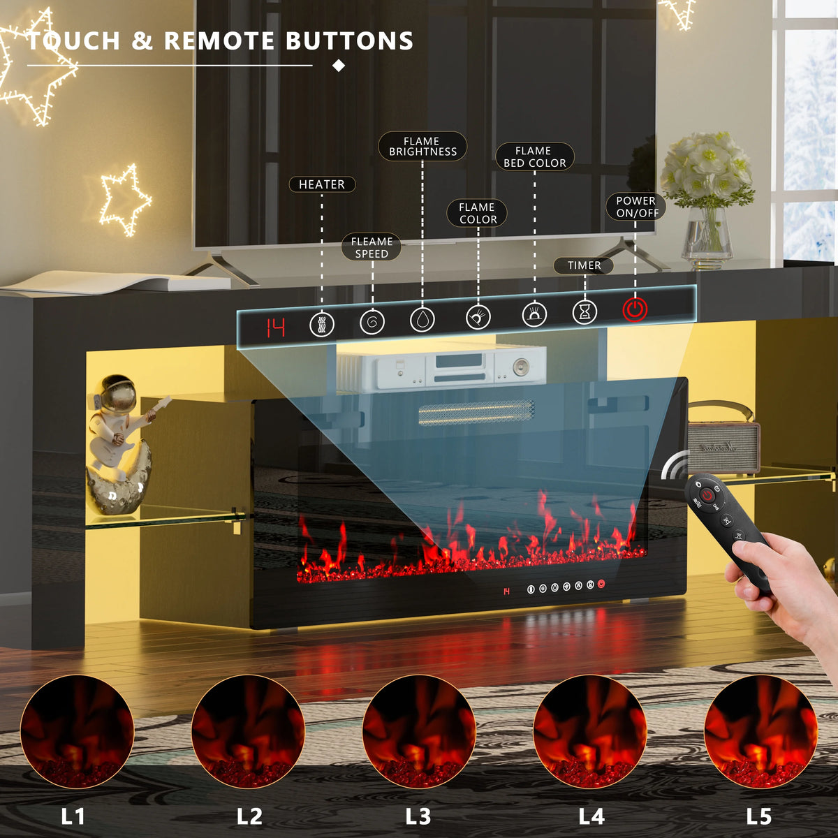 70" Electric Fireplace TV Stand by GetYes - Sleek White Design with Adjustable Flame & Remote Control, Perfect for Living Room