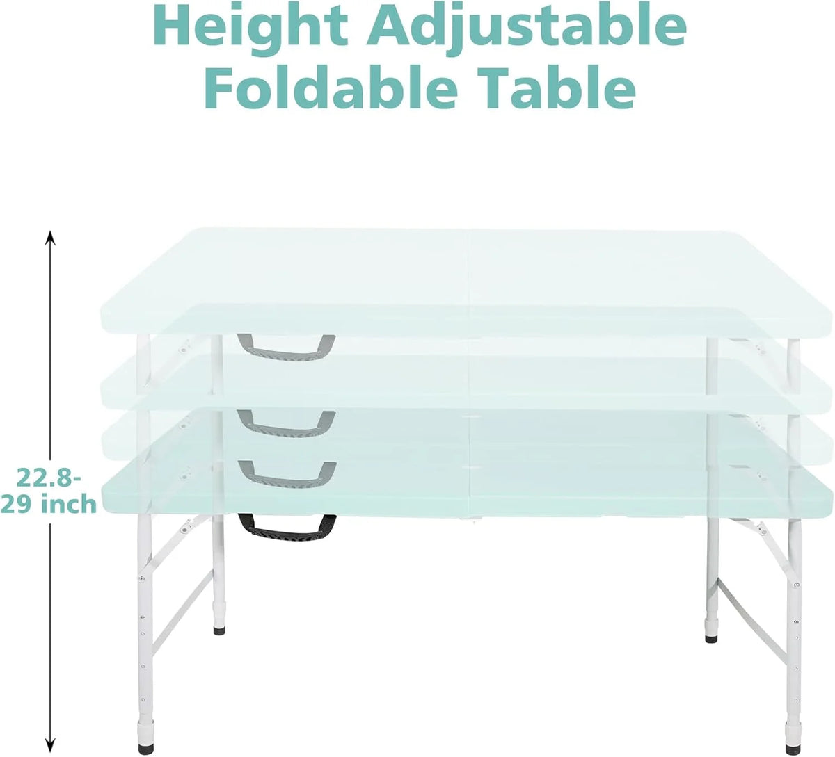 Folding Table with Carry Handle, Portable Fold-in-Half Plastic Table, Rectangle Foldable Table for Indoor