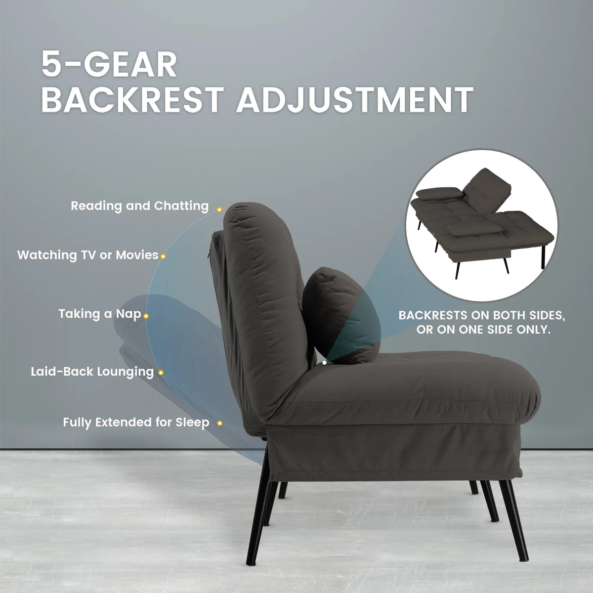 Futon Sofa Bed 73�� W Large Size Fabric Futon Couch with Adjustable Backrest Folding Futon Sleeper Recliner,Black
