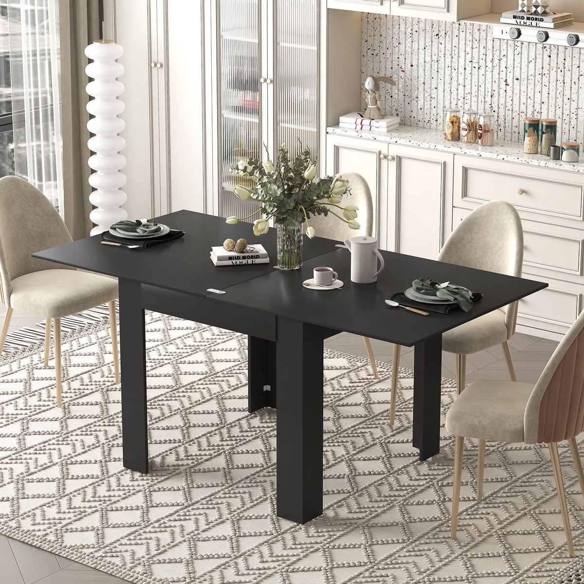 ZAFLY Extendable Dinning Table Set for 2/4/6, Modern Folding Desk, Rectangular Dinning Furniture, Space Saving Dining Table for Kitchen/Small Spaces -White