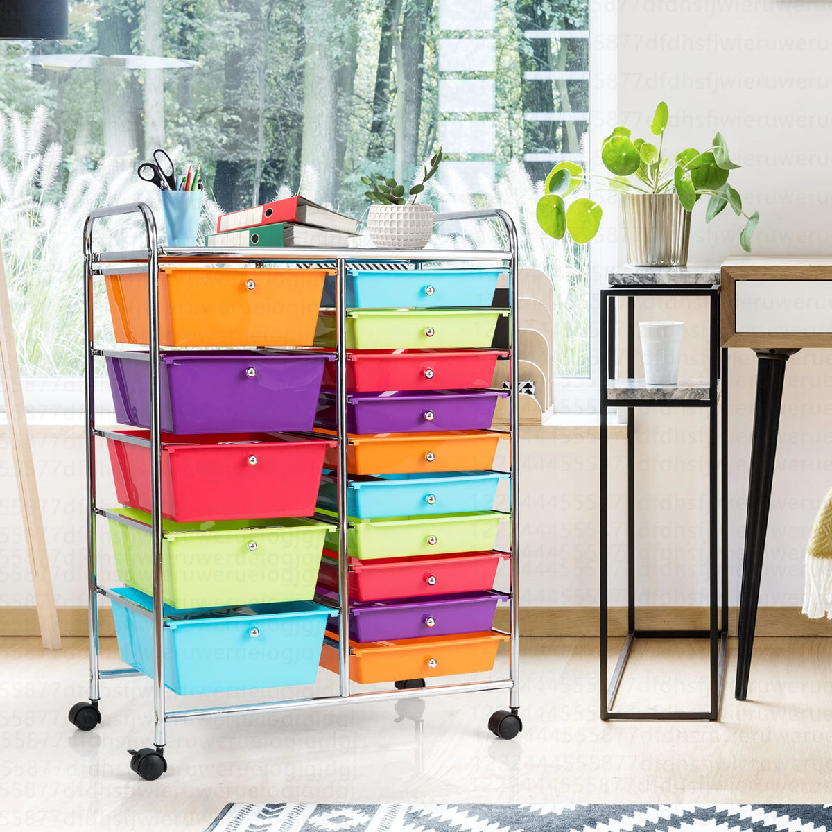 Costway 15 Drawer Rolling Storage Cart Tools Scrapbook Paper Office School Organizer White
