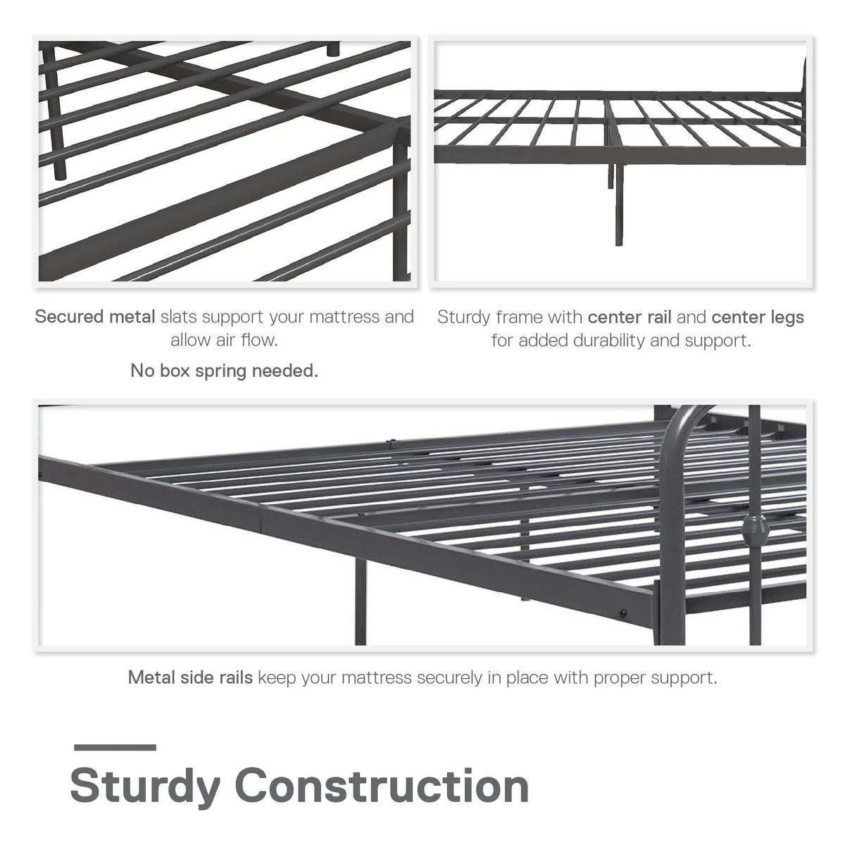 Novogratz Bushwick Metal Bed, Queen, Gunmetal Gray