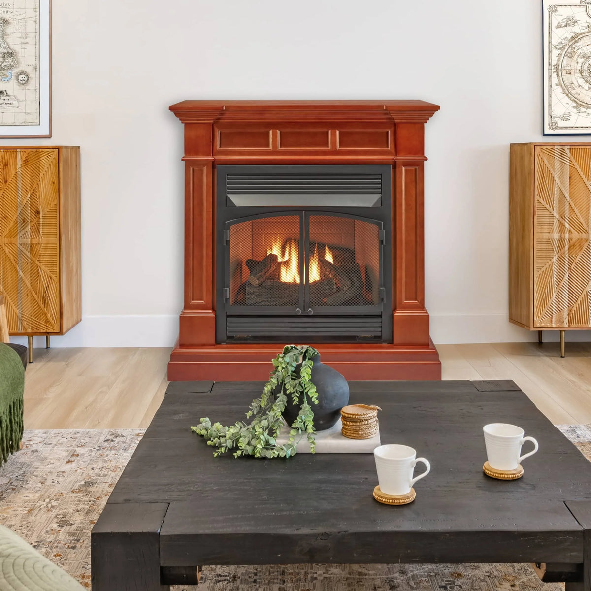 Duluth Forge Dual Fuel Ventless Gas Fireplace With Mantel - 32,000 BTU, T-Stat. Control, Auburn Cherry Finish - Model# DFS-400T-2AC