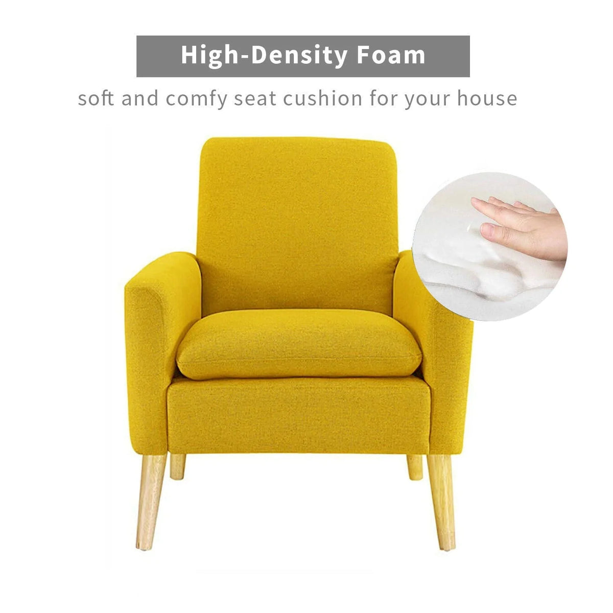 Dazone Modern Accent Fabric Chair Single Sofa Comfy Upholstered Arm Chair Living Room Yellow