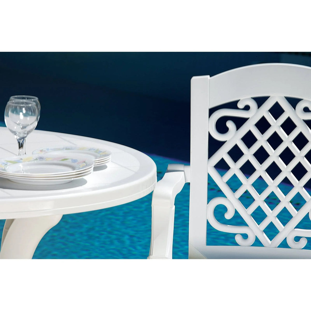 Compamia Truva Transitional Plastic 42" Round Resin Patio Dining Table in White