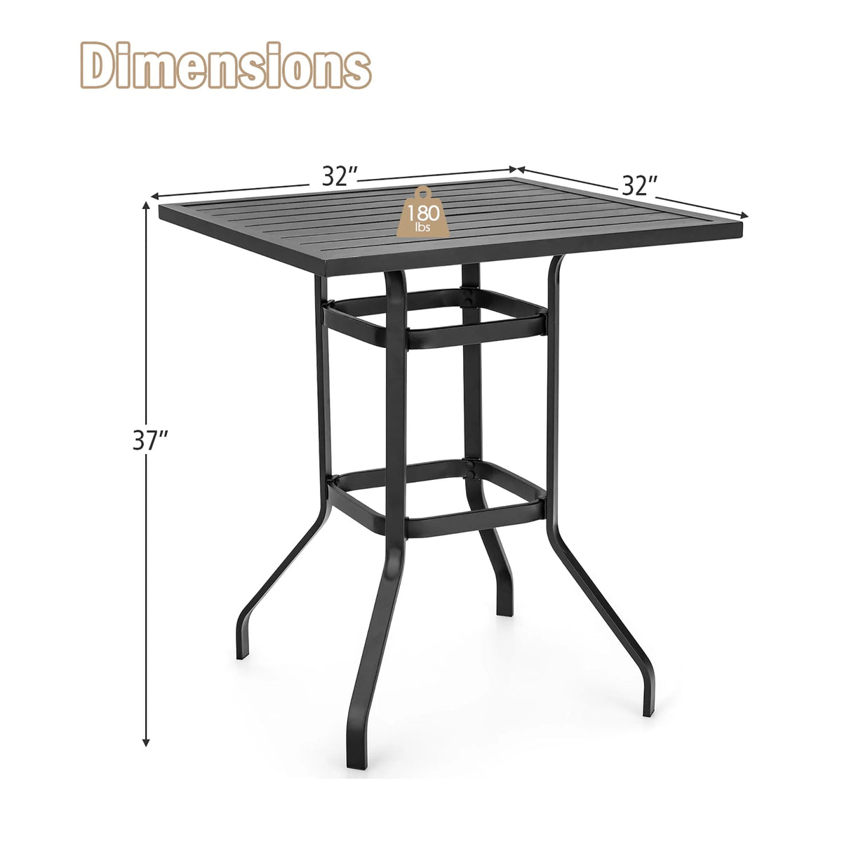 Costway 32''  Patio Square Bar Table Metal Cafe Bistro Table Garden Deck Black