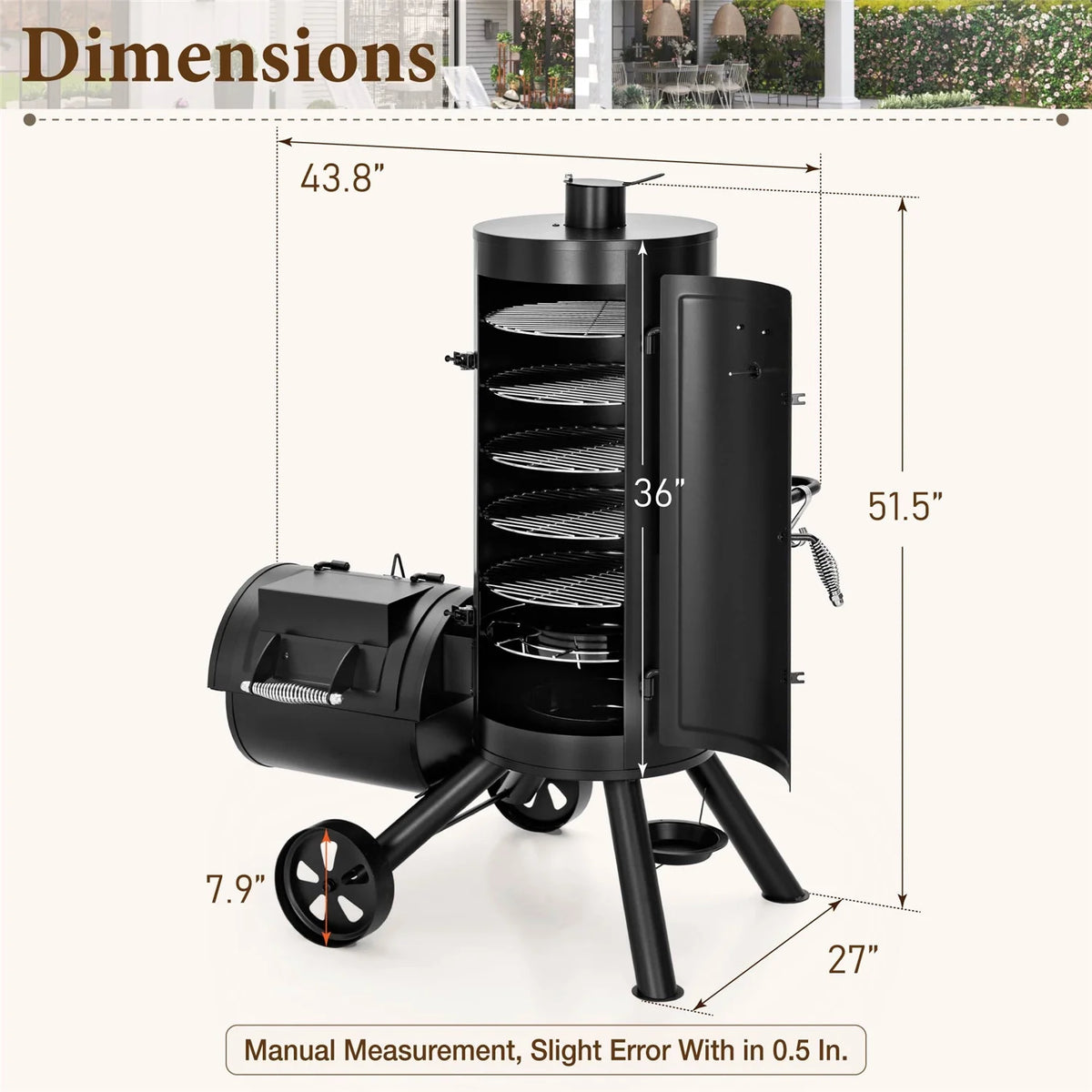 Summit Living Vertical Charcoal Smoker Grill with Offset Smoker 961 sq.in. Extra Large BBQ Grill - Black