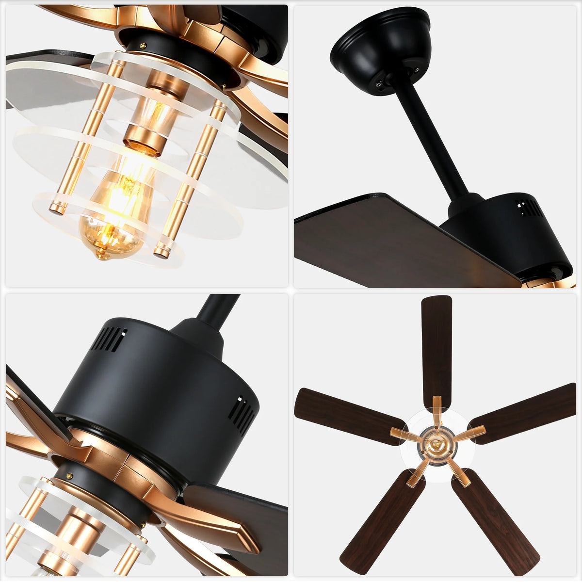 Bella Depot 52" Modern Black Ceiling Fan 6-Speed Reversible with Light and Remote Control
