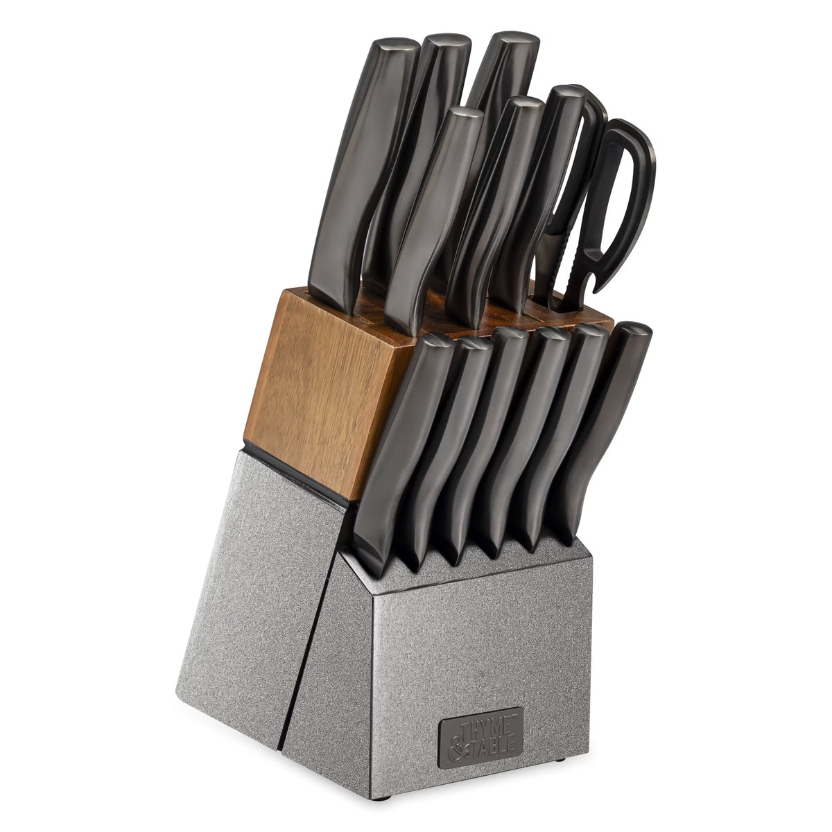 Thyme & Table 15-Piece Knife Block set with Sharpener, Gunmetal