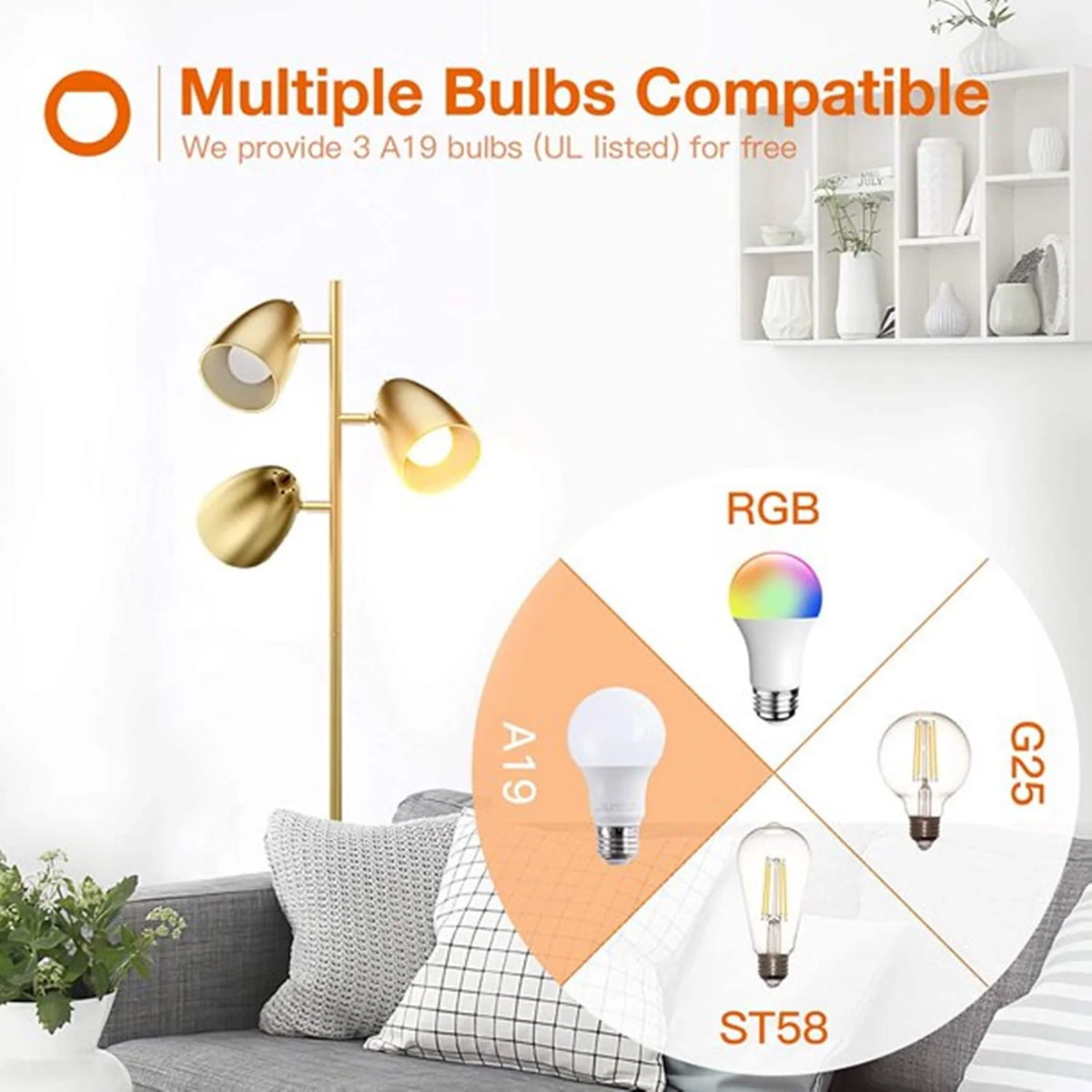 Devo Floor Lamp with 3 LED Edsion Bulb Super Bright Tree Floor Lamps with 360° Adjustable Rotating Shades, Independent Switch Control Reading Light Standing Tall Pole Lamps for Living Room Bedroom