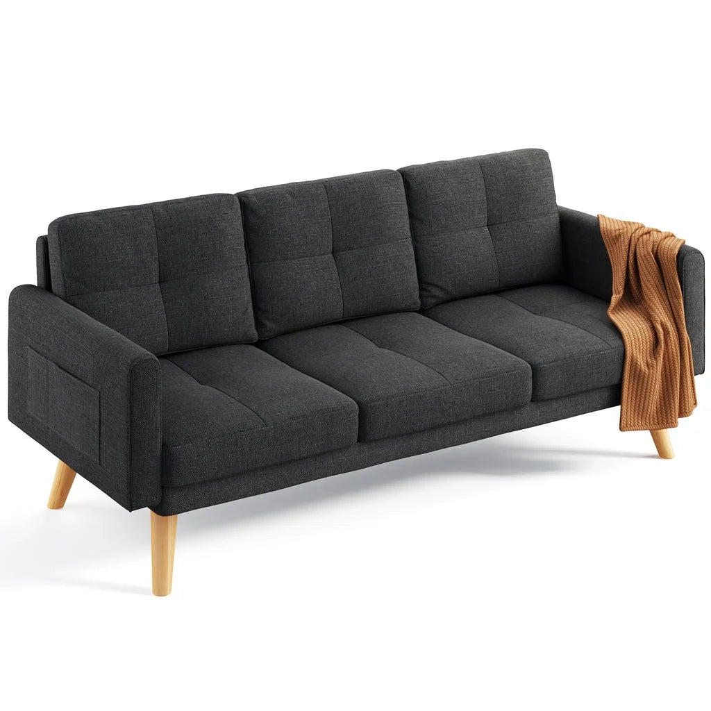 Aiho 82" L Modern Sofa, L-shaped Sofa with 3 Comfortable Pillows for Living Room, Apartment, Studio, Office - Dark Grey