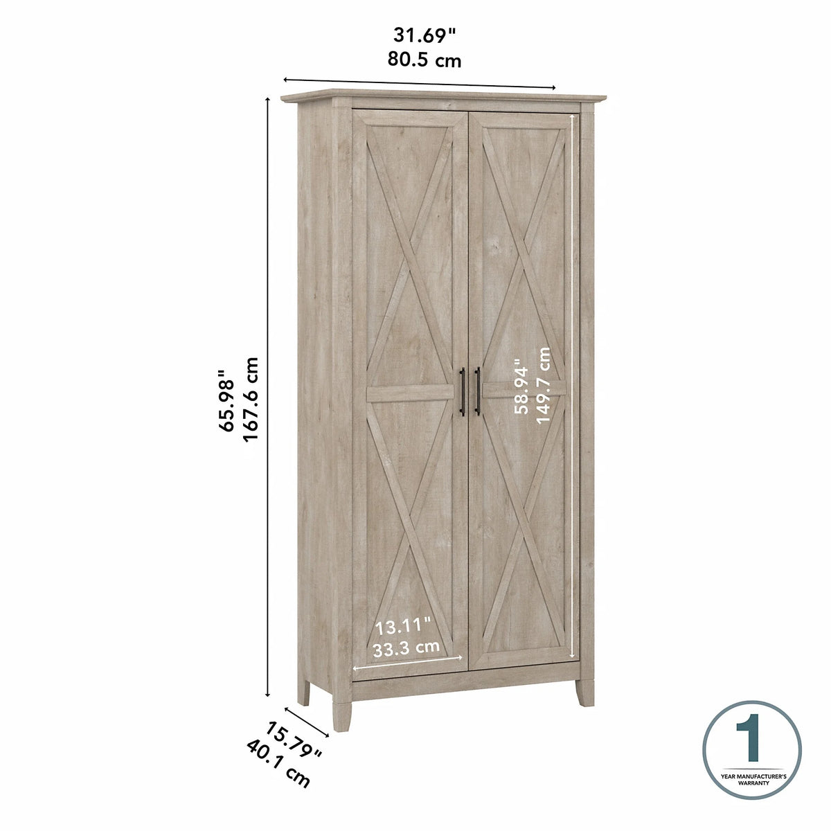 Bush Furniture Key West Tall Bathroom Storage Cabinet with Doors, Bing Cherry
