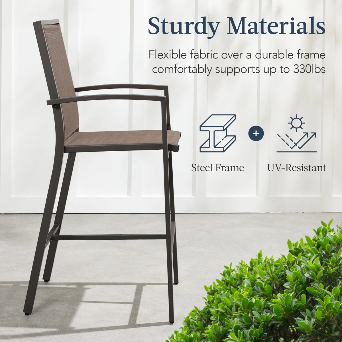 Best Choice Products Outdoor Barstools Set of 2, Bar Height Patio Chairs w/ All-Weather Mesh - Black/Black