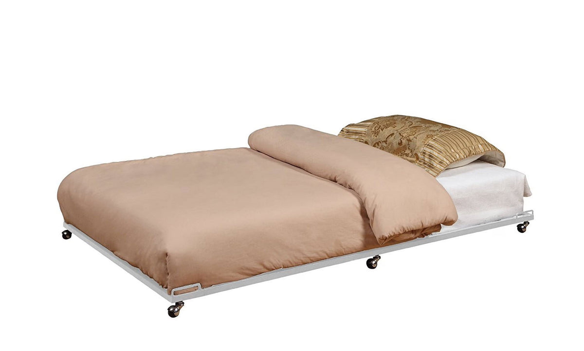 Archer White Metal Twin Size Roll-Out Trundle Bed Frame with Six Slats