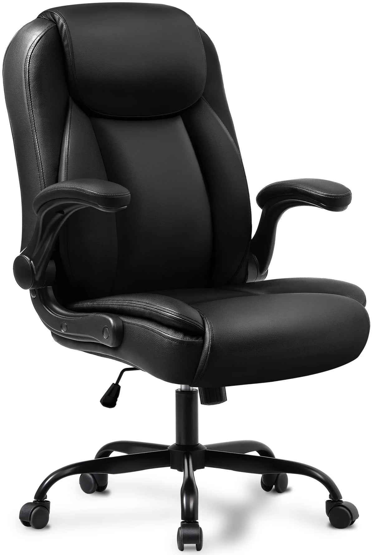 NEO CHAIR Executive Office Chair, Ergonomic High back Cushioned, Wide Leather Seat 8 Hours Heavy Duty Design, Flip Up Armrest Computer Desk Chair, Black