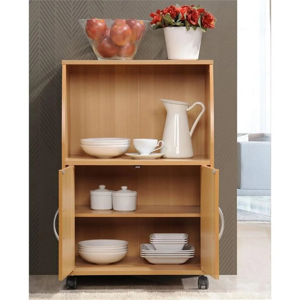 Pemberly Row Microwave Kitchen Cart in Beech