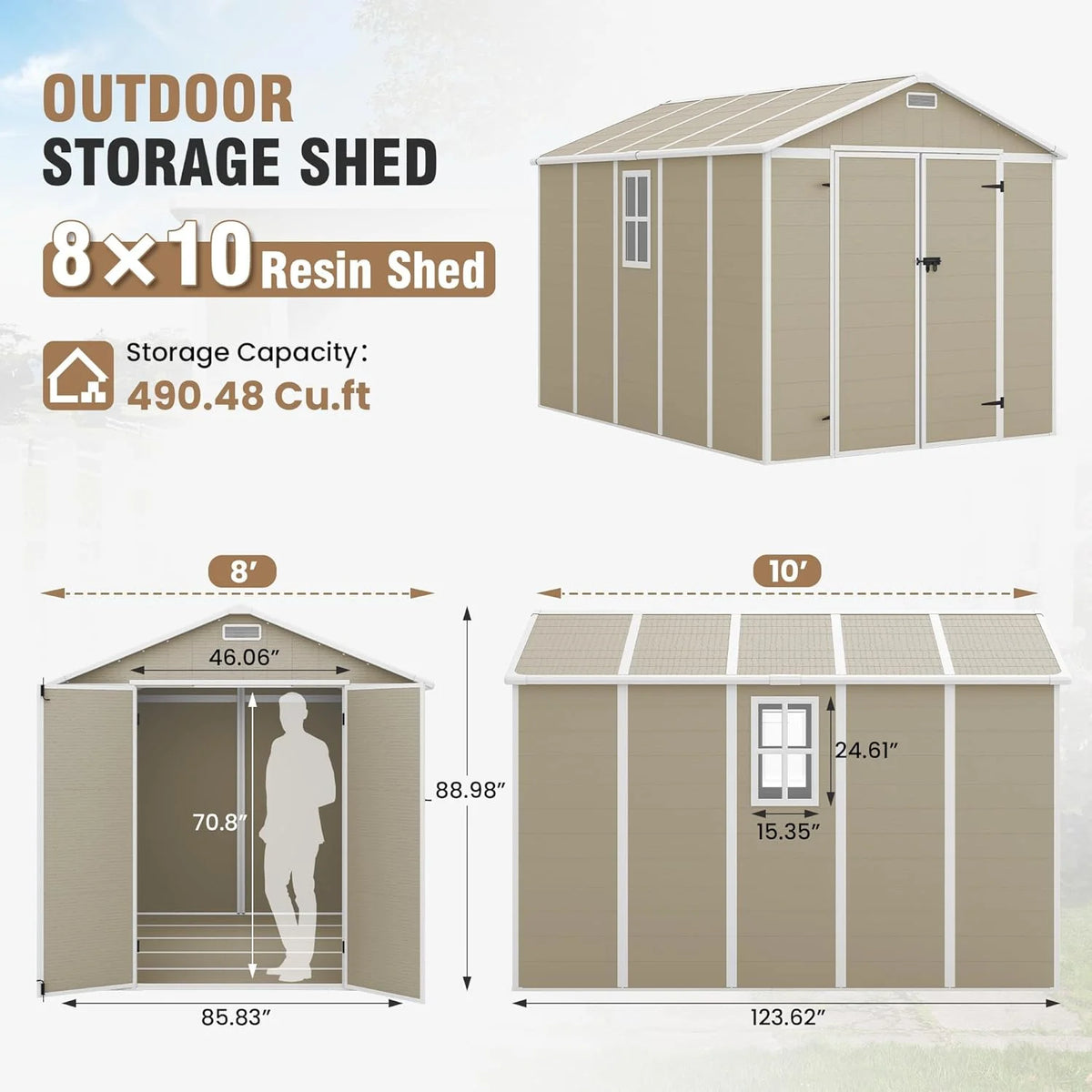 ELPOSUN Outdoor Storage Shed 6x4.5 ft, Resin Outside Sheds & Outdoor Storage Plastic for Trash Can, Bike, Lawnmower, Generator, Tool Shed with Lockable Door for Backyard, Lawn, Patio, Grey & White