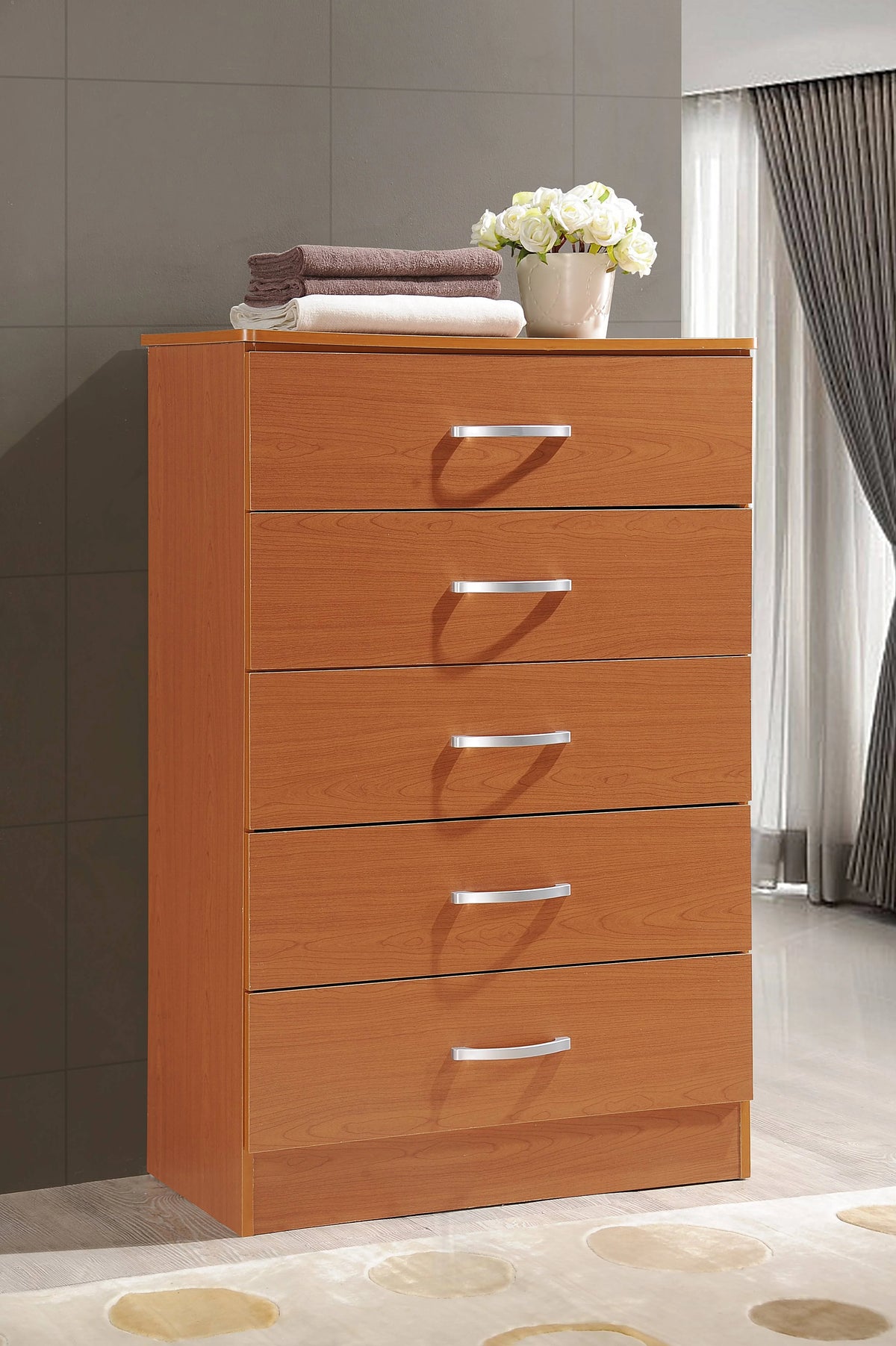 Hodedah 5 - Drawer Chest, Brown, Wood