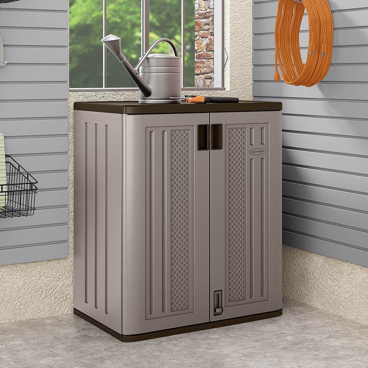 Suncast 2-Shelf Resin Base Cabinet, Platinum Metallic