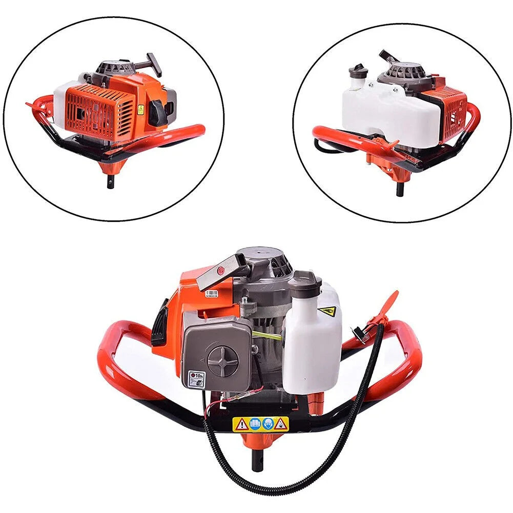 PRIJESSE Gas Powered Earth Digger Post Hole Digger with 3 Extension Rods + 3 Auger Drill Bits