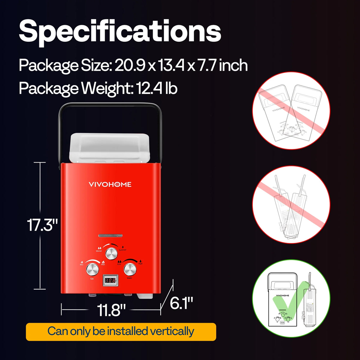 VIVOHOME RV Portable Propane Tankless Water Heater, 1.6GPM 6L RV Tankless Automotive Water Heater with Digital Display for RV Use, Blue