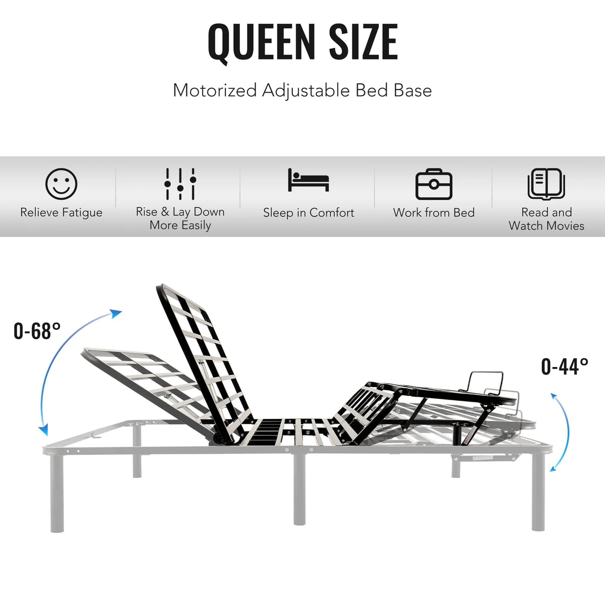 Electric Queen Size Platform Bed Frame Adjustable for Foam Mattress & More